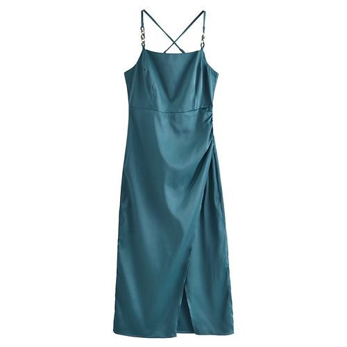 Avauntgardo - Spaghetti Strap Plain Slit Satin Midi Sheath Dress | YesStyle Avauntgardo - Spaghetti Strap Plain Slit Satin Midi Sheath Dress | YesStyle