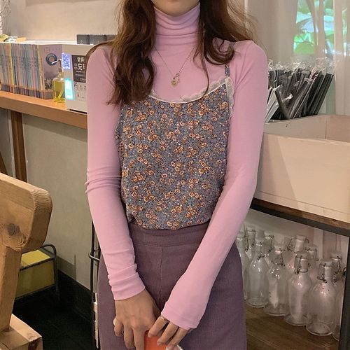 Dute - Floral Print Camisole Top / Turtleneck Long-Sleeve Top | YesStyle