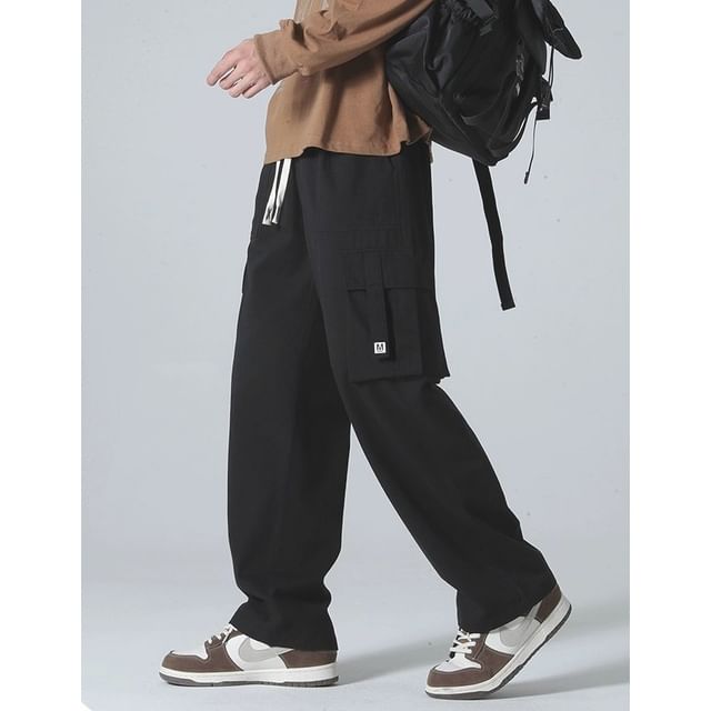 WidoWilder-High Waist Plain Wide Leg Cargo Pants