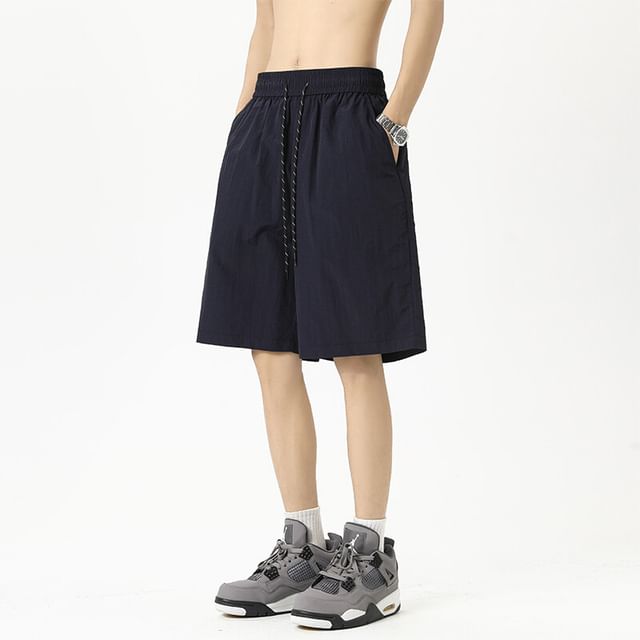 Obikan-Drawstring Waist Plain Track Shorts