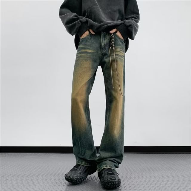 Cowpow-Mid Rise Washed Bootcut Jeans