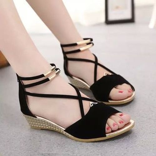 Aneka - Wedge Peep-Toe Cross Strap Sandals | YesStyle