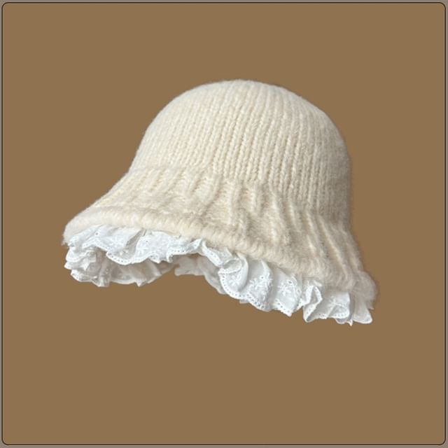 4-4 STUDIO-Lace Trim Knit Bucket Hat