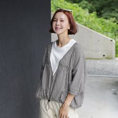 Lemite - Drawcord-Hem Gingham Blouse Lemite - Drawcord-Hem Gingham Blouse