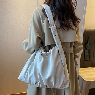 Hydracinthe - Faux Leather Plain Shirred Crossbody Bag | YesStyle
