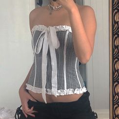 HERMITAKH - Ruffle Trim Gingham Corset Top HERMITAKH - Ruffle Trim Gingham Corset Top