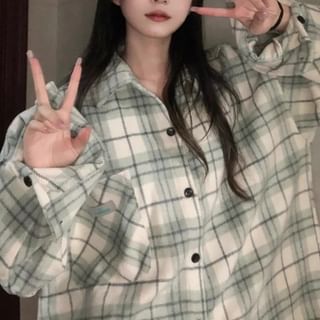ANORA Collar Plaid Pocket Detail Button Shacket Sale