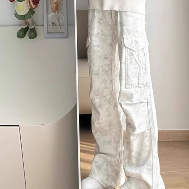 Chuoku-Mid Rise Washed Bootcut Cargo Jeans