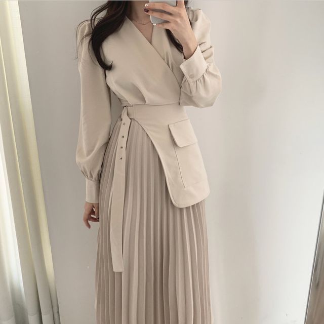 Koelis - Long-Sleeve Plaid Midi Dress | YesStyle