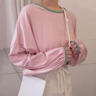 Coris-Long-Sleeve Crewneck Contrast Trim Tee