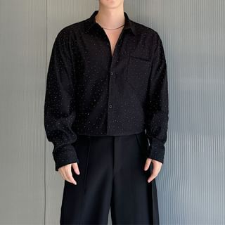 Omozando-Long-Sleeve Rhinestone Shirt