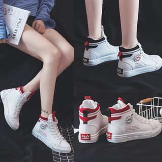 high top faux leather sneakers