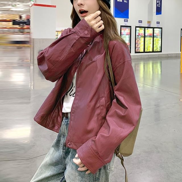 Tzarkozy-Faux Leather Zip-Up Jacket