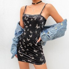 Genrovia - Spaghetti Strap Mini Butterfly Print Dress Genrovia - Spaghetti Strap Mini Butterfly Print Dress