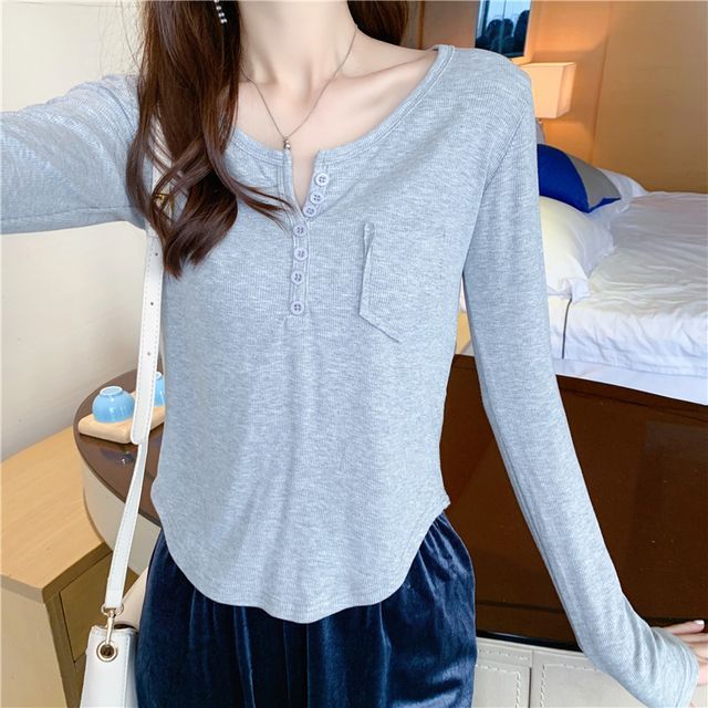 Everose-Long-Sleeve Henley T-Shirt