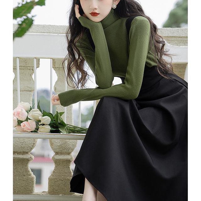 chinese dress ladies Hunter Green Turtle Neck Long Sleeve Midi Sweater Dress *FINAL SALE* – SSYS