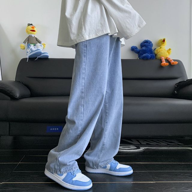Wescosso-Mid Rise Washed Wide Leg Jeans