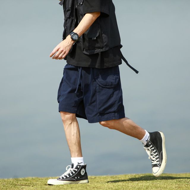 YERGO Drawstring Waist Plain Cargo Shorts YesStyle