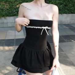 Halter Neck Bow Accent Plain Mini A-Line Dress