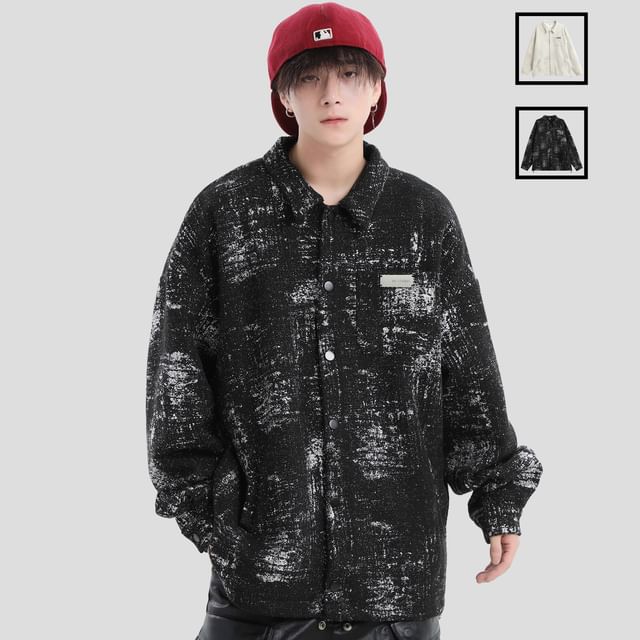 INStudio-Couple Matching Collar Pocket Detail Tweed Button Jacket
