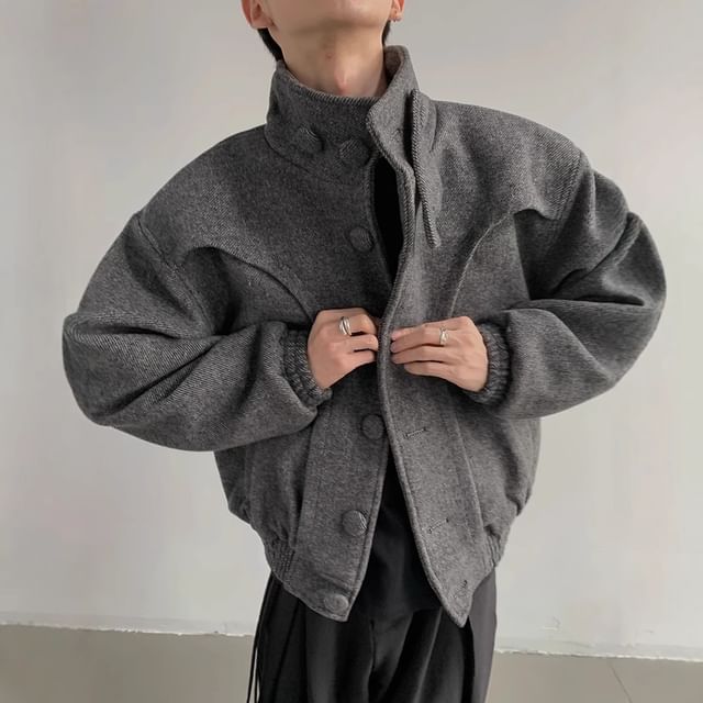 Savenne-Stand Collar Paneled Button Jacket