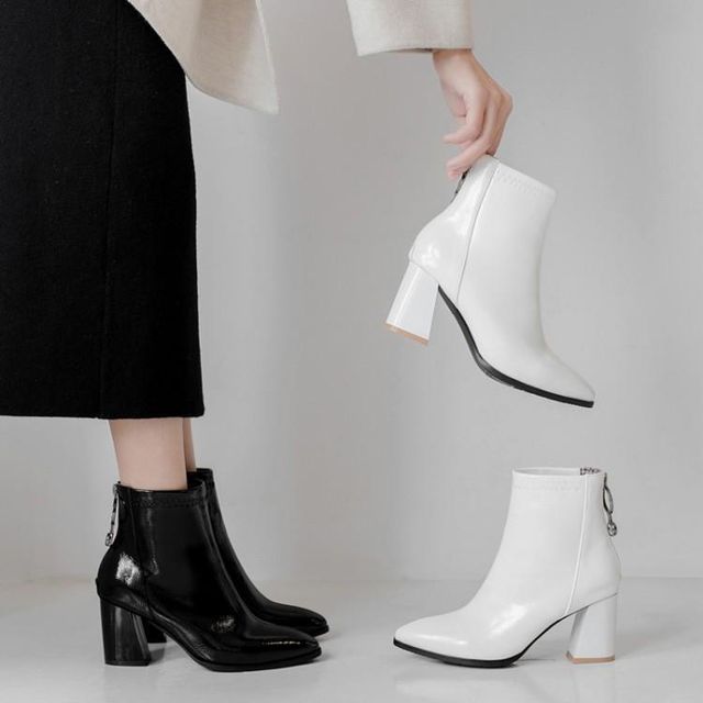 Freesia-Plain Chunky Heel Short Boots