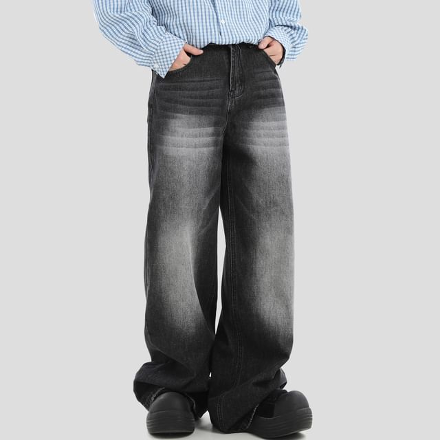 INStudio-Mid Rise Washed Wide Leg Jeans