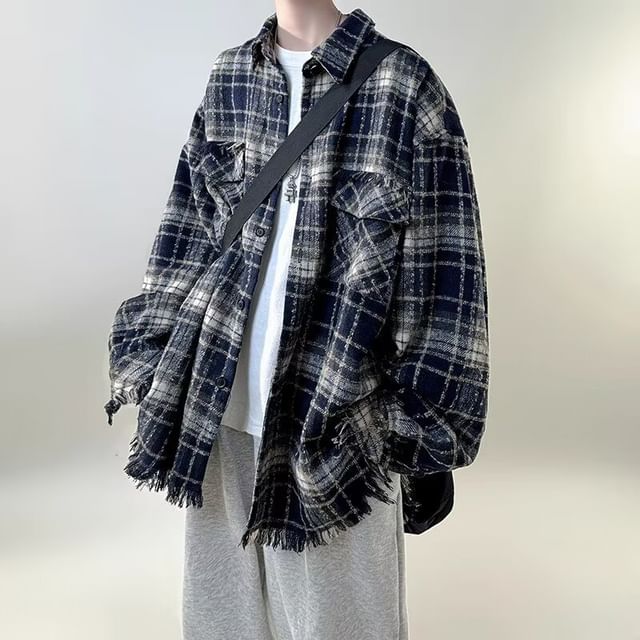 Ateso-Collared Plain Fringe Button Shacket