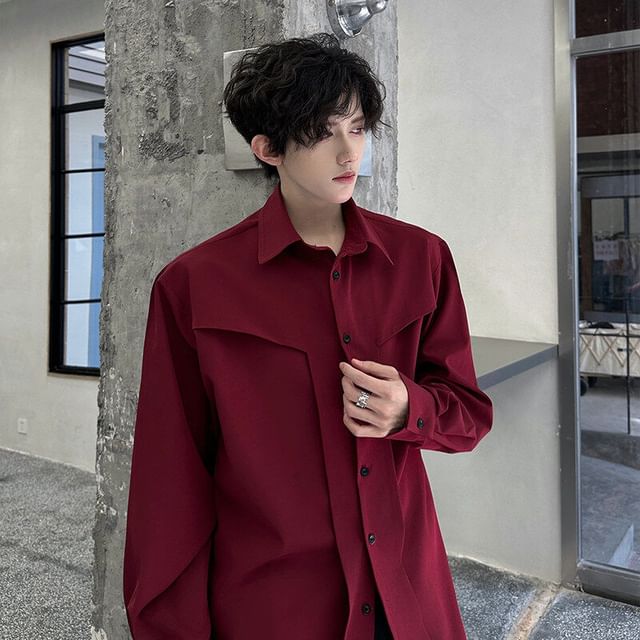 ravewider-Long-Sleeve Plain Shirt