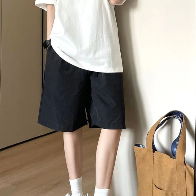 Shineon Studio-Mid Rise Plain Bermuda Shorts