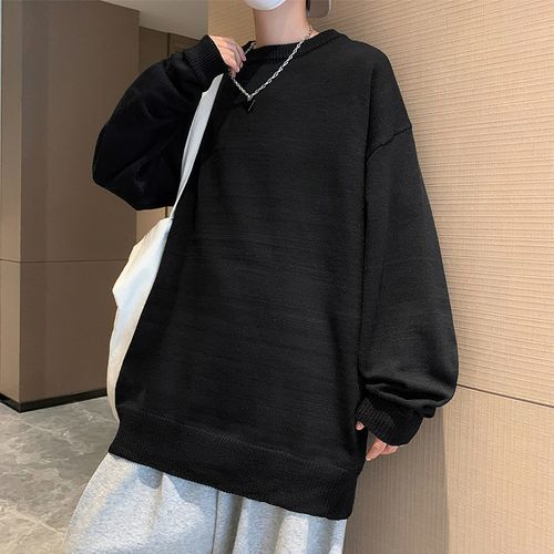 Whyessa - Round Neck Plain Oversized Sweater | YesStyle