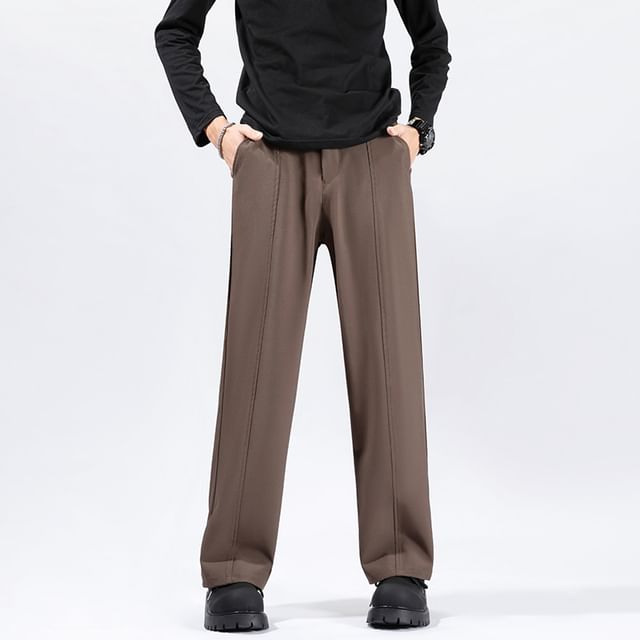 Hushgrain-Mid Rise Plain Straight Leg Pants