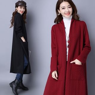 Supernova-Plain Jacquard Open Front Long Coat