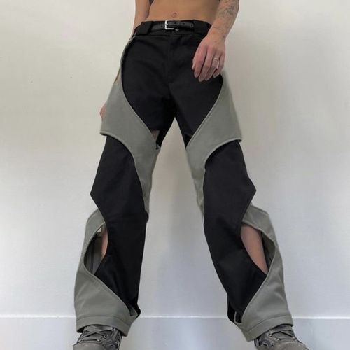 High Rise Color-Block Cut Out Straight-Fit Pants