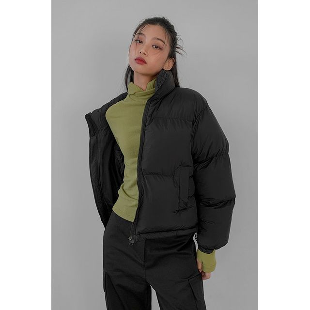 high neck short puffer jacket