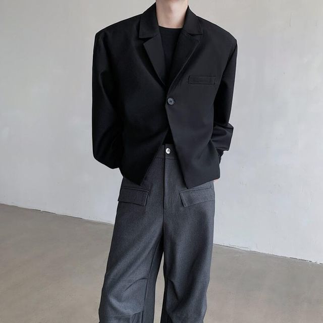 ravewider-Notch Lapel Plain Single-Button Blazer