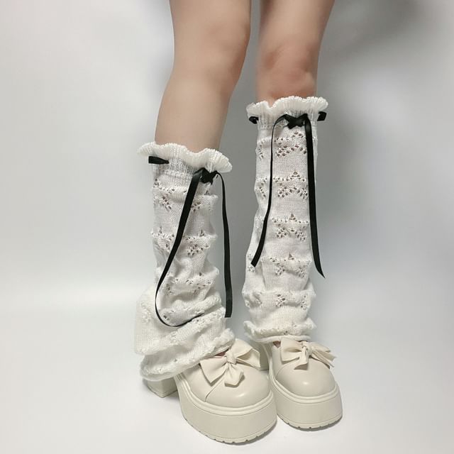 Mimiyu-Ruffle Trimmed Pointelle Leg Warmers