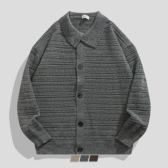 purplelouve-Collared Plain Cardigan