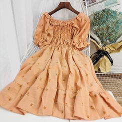 Miss Puff - Floral Short-Sleeve A-Line Dress Miss Puff - Floral Short-Sleeve A-Line Dress