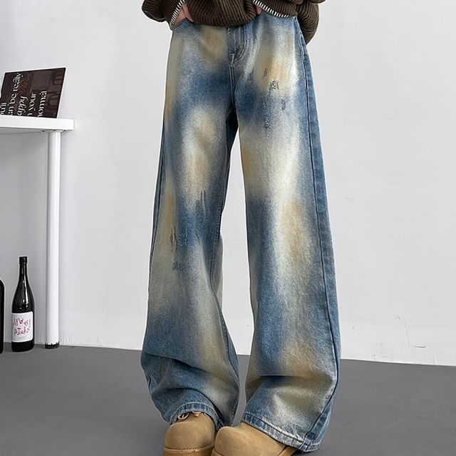 Fushet-Mid Rise Washed Wide Leg Jeans