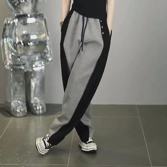 Everose-Drawstring Waist Two Tone Straight Leg Sweatpants