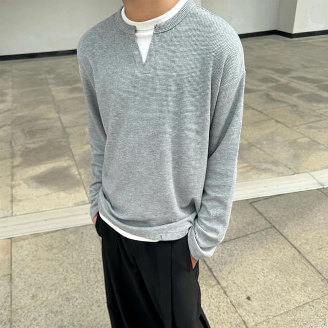 DragonRoad-Long Sleeve Crew Neck Mock Two Piece T-Shirt