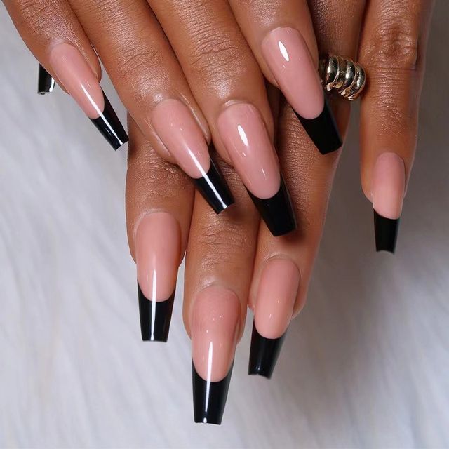 Candyvina-Contrast Trim Faux Nail Tips