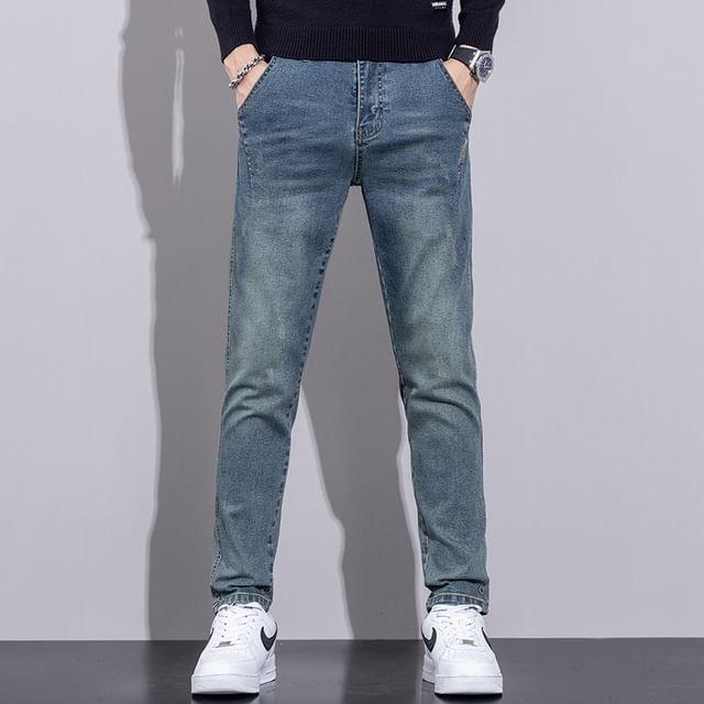 Nataro-Mid Rise Washed Straight Leg Jeans