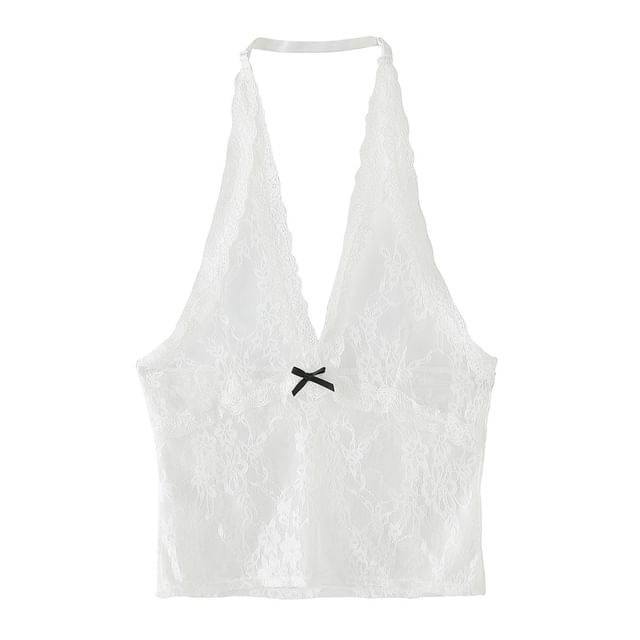 Asiris-Halter Neck Lace Crop Top