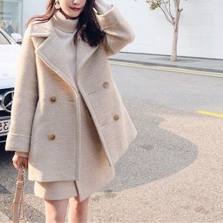 TROBIZ Set: Double-Breasted Wool Coat + 