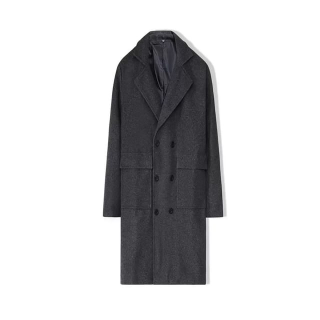 YIKES-Collared Plain Double Breasted Coat