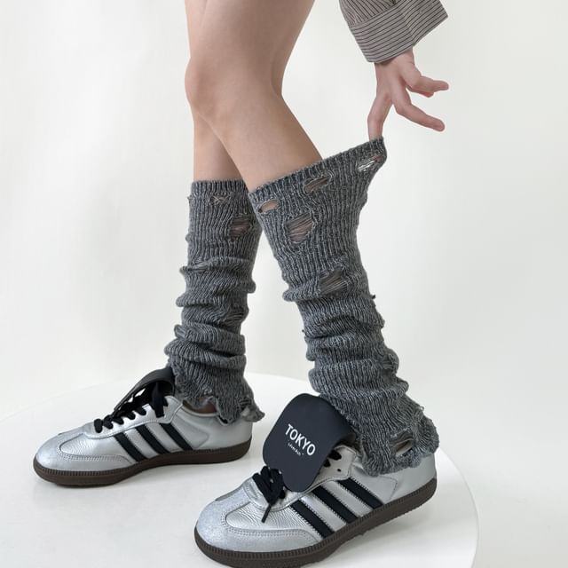 Gentiana-Plain Distressed Knit Leg Warmers
