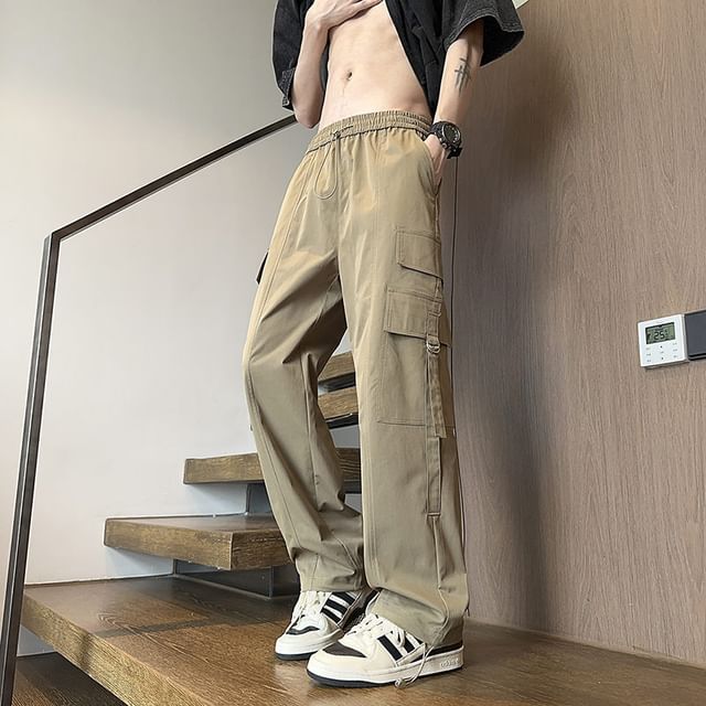 Dandyluxe-Mid Rise Plain Cargo Straight Leg Pants