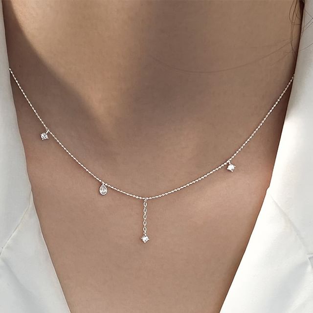 A-ROCH-925 Sterling Silver Rhinestone Necklace